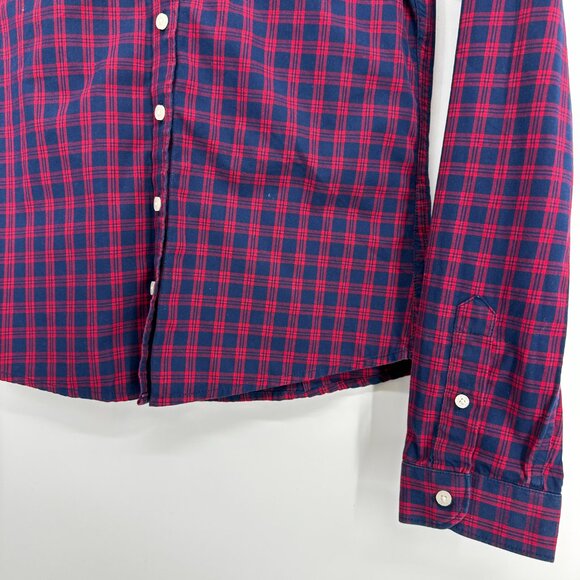 3/$25 Abercrombie & Fitch Plaid Button Down Shirt Top XS Moose Logo Navy Red - Picture 4 of 7